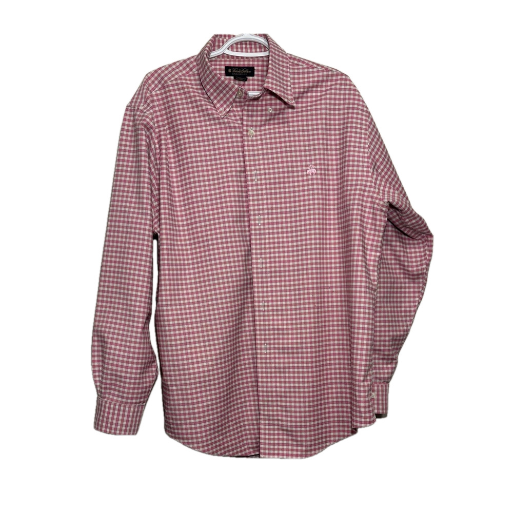 Men's Brooks Brothers Button Down Shirt Size L Pink Checkered